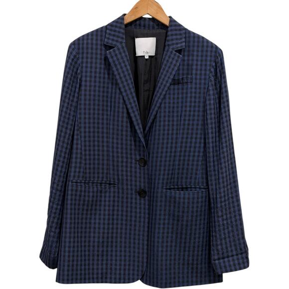 Tibi Gingham Oversized Blazer In Navy/Black - Picture 8 of 8